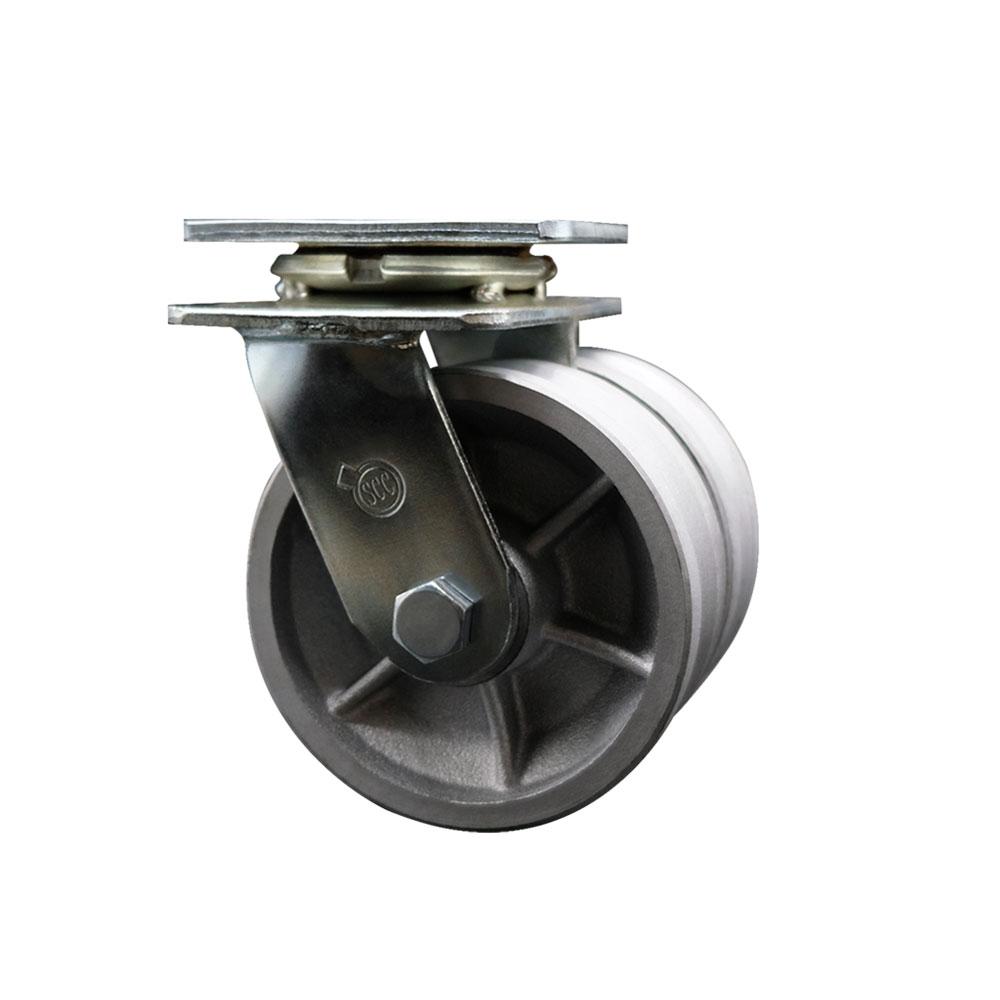 Heavy Duty Swivel Top Plate Caster with Dual 5 Inch V-Groove Semi Steel Cast Iron Wheels - 1,250 lbs. Capacity Per Caster - Service Caster Brand — photo 1