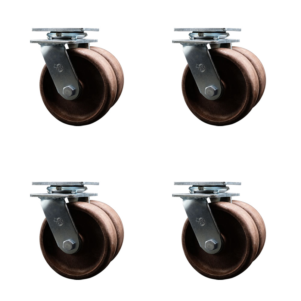 Heavy Duty Swivel Caster Set of 4 with Dual 6 Inch High Temperature Glass Filled Nylon Wheels and Ball Bearings - Includes 4 Swivel - 5,000 lbs. Total Capacity - Service Caster Brand — photo 1
