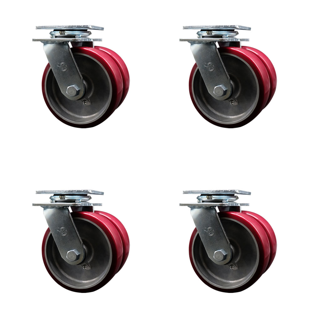 Heavy Duty Swivel Caster Set of 4 with Dual 6 Inch Polyurethane on Aluminum Wheels - Includes 4 Swivel - 5,000 lbs. Total Capacity - Service Caster Brand — photo 1