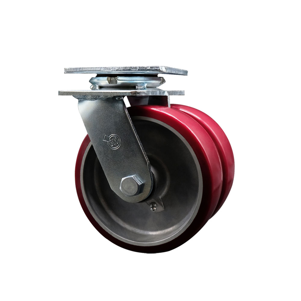Heavy Duty Swivel Top Plate Caster with Dual 6 Inch Polyurethane on Aluminum Wheels and Ball Bearings - 1,250 lbs. Capacity Per Caster - Service Caster Brand — photo 1