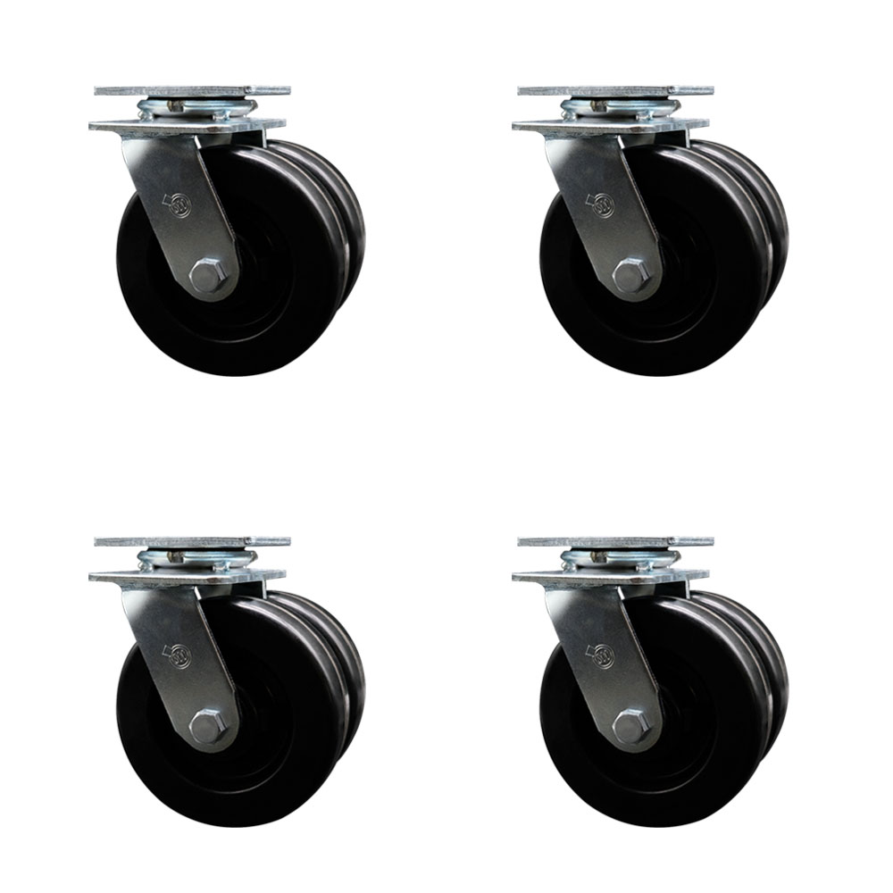 Heavy Duty Swivel Caster Set of 4 with Dual 6 Inch Phenolic Wheels and Ball Bearings - Includes 4 Swivel - 5,000 lbs. Total Capacity - Service Caster Brand — photo 1