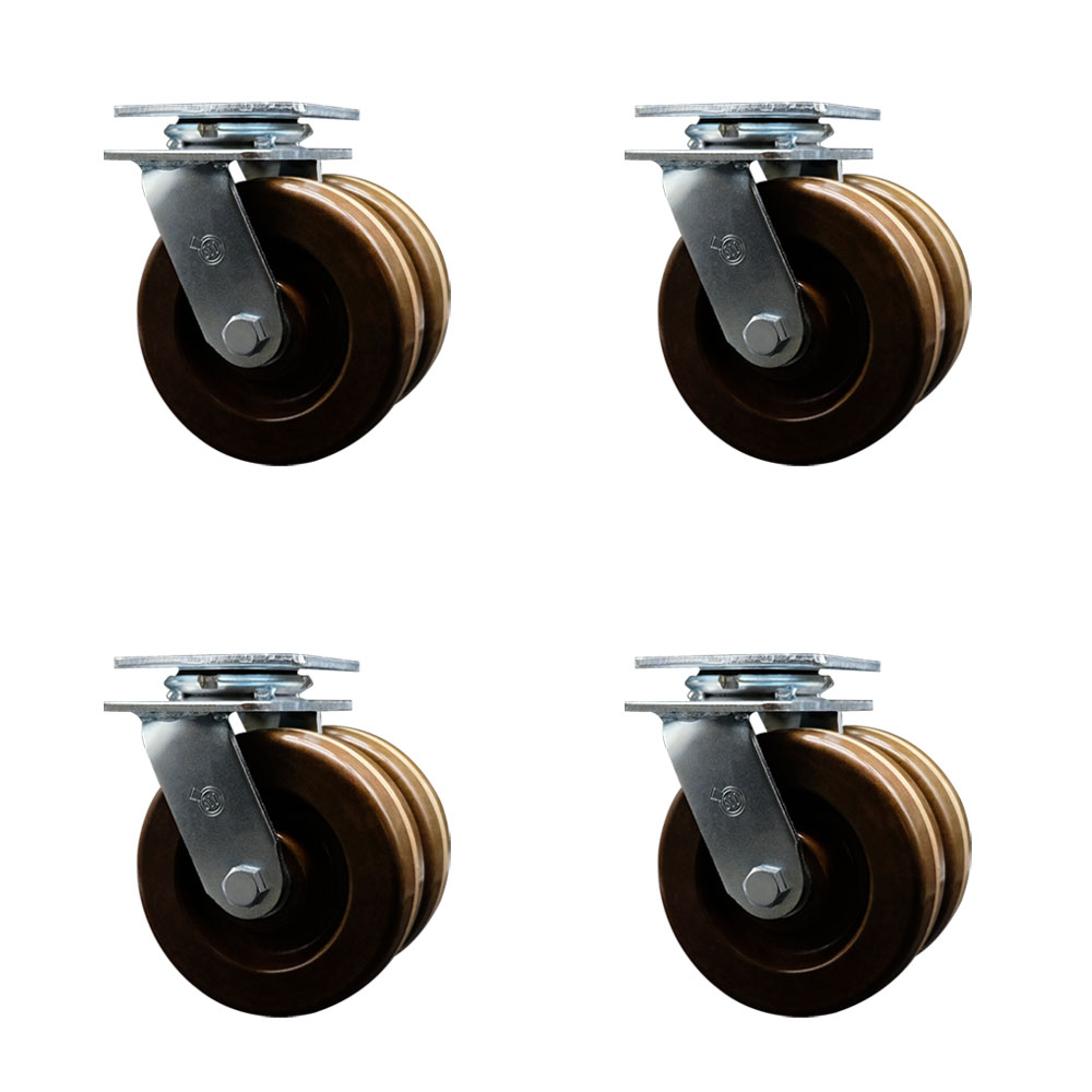 Heavy Duty Swivel Caster Set of 4 with Dual 6 Inch High Temperature Phenolic Wheels - Includes 4 Swivel - 5,000 lbs. Total Capacity - Service Caster Brand — photo 1