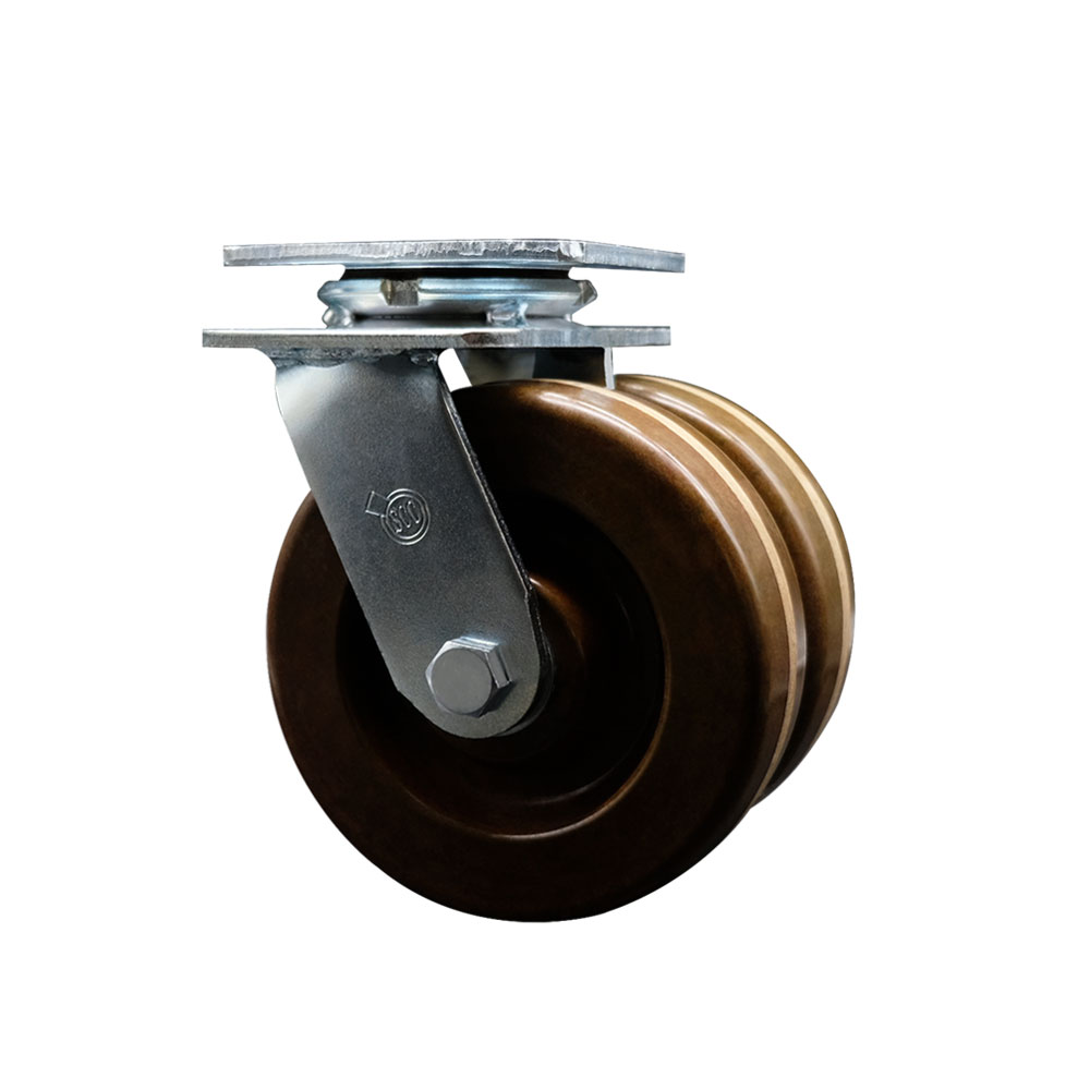 Heavy Duty Swivel Top Plate Caster with Dual 6 Inch High Temperature Phenolic Wheels - 1,250 lbs. Capacity Per Caster - Service Caster Brand — photo 1