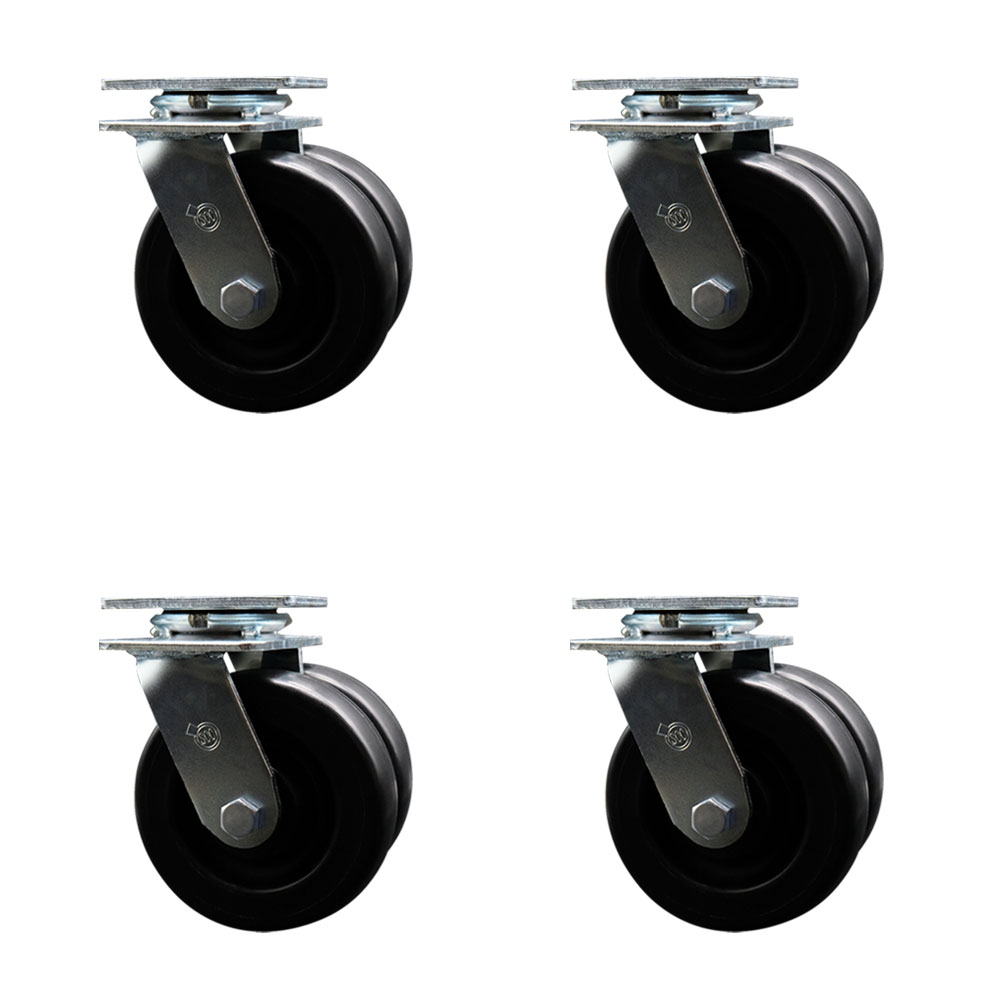 Heavy Duty Swivel Caster Set of 4 with Dual 6 Inch Polyolefin Wheels and Ball Bearings - Includes 4 Swivel - 5,000 lbs. Total Capacity - Service Caster Brand — photo 1