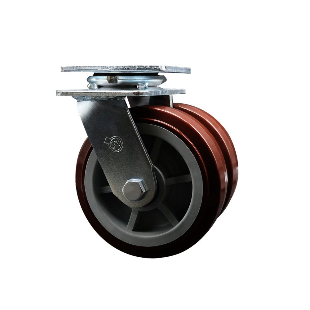 Heavy Duty Swivel Top Plate Caster with Dual 6 Inch Polyurethane Wheels - 1,250 lbs. Capacity Per Caster - Service Caster Brand — photo 1