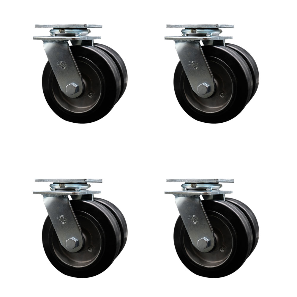 Heavy Duty Swivel Caster Set of 4 with Dual 6 Inch Rubber on Aluminum Wheels and Ball Bearings - Includes 4 Swivel - 4,400 lbs. Total Capacity - Service Caster Brand — photo 1