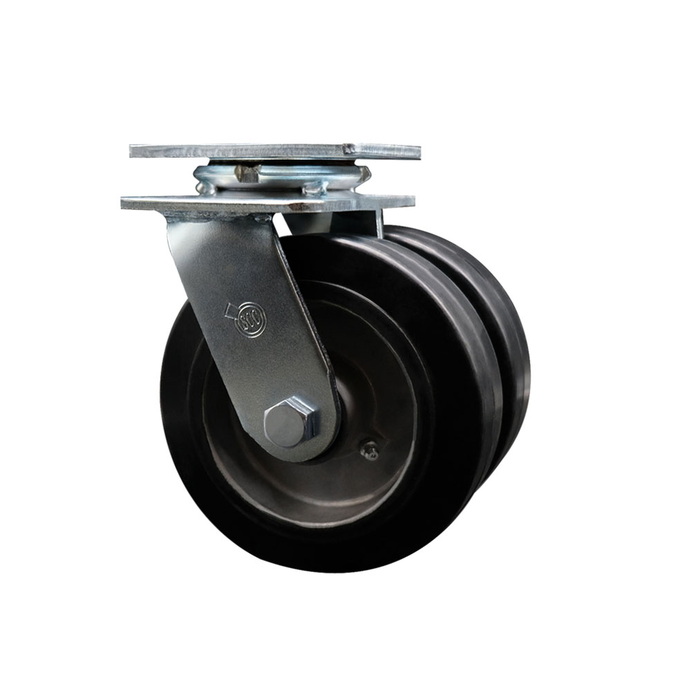 Heavy Duty Swivel Top Plate Caster with Dual 6 Inch Rubber on Aluminum Wheels and Ball Bearings - 1,100 lbs. Capacity Per Caster - Service Caster Brand — photo 1