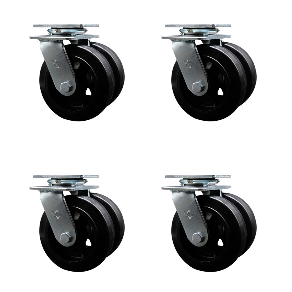 Heavy Duty Swivel Caster Set of 4 with Dual 6 Inch Rubber on Metal Wheels and Ball Bearings - Includes 4 Swivel - 4,000 lbs. Total Capacity - Service Caster Brand — photo 1