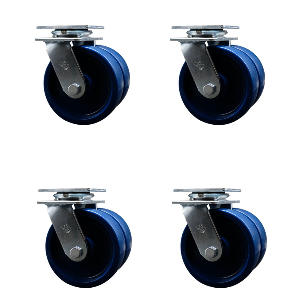 Heavy Duty Swivel Caster Set of 4 with Dual 6 Inch Solid Polyurethane Wheels - Includes 4 Swivel - 5,000 lbs. Total Capacity - Service Caster Brand — photo 1