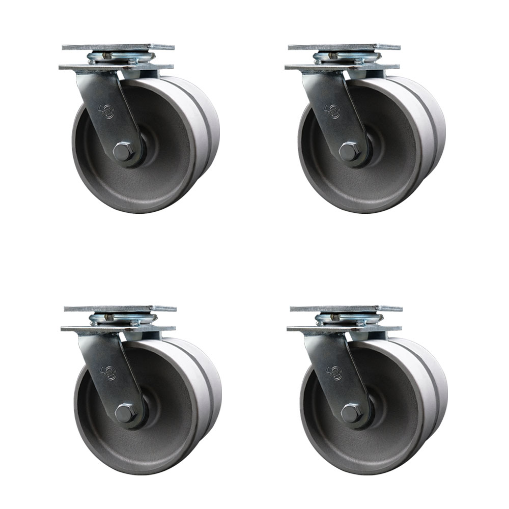 Heavy Duty Swivel Caster Set of 4 with Dual 6 Inch Semi Steel Cast Iron Wheels - Includes 4 Swivel - 5,000 lbs. Total Capacity - Service Caster Brand — photo 1