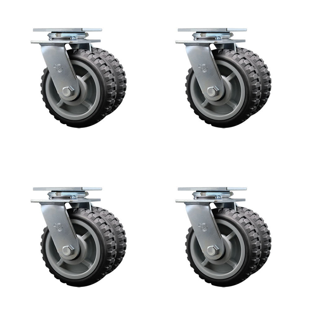 Heavy Duty Swivel Caster Set of 4 with Dual 6 Inch MudderTuffer Thermoplastic Rubber Wheels and Ball Bearings - Includes 4 Swivel - 4,800 lbs. Total Capacity - Service Caster Brand — photo 1