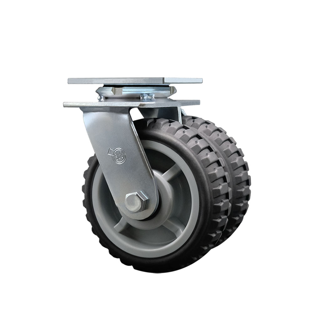 Heavy Duty Swivel Top Plate Caster with Dual 6 Inch MudderTuffer Thermoplastic Rubber Wheels and Ball Bearings - 1,200 lbs. Capacity Per Caster - Service Caster Brand — photo 1