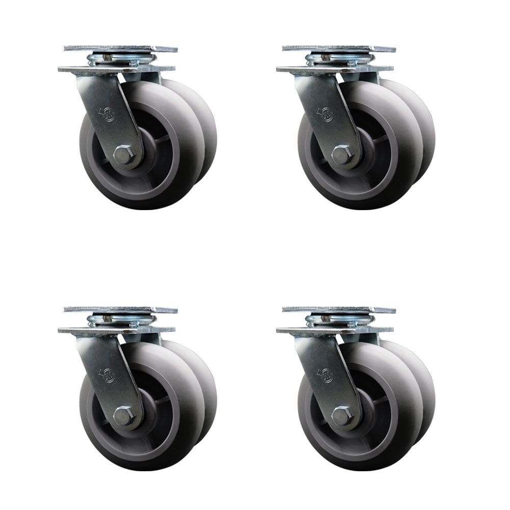 Heavy Duty Swivel Caster Set of 4 with Dual 6 Inch Thermoplastic Rubber Donut Tread Wheels - Includes 4 Swivel - 4,000 lbs. Total Capacity - Service Caster Brand — photo 1