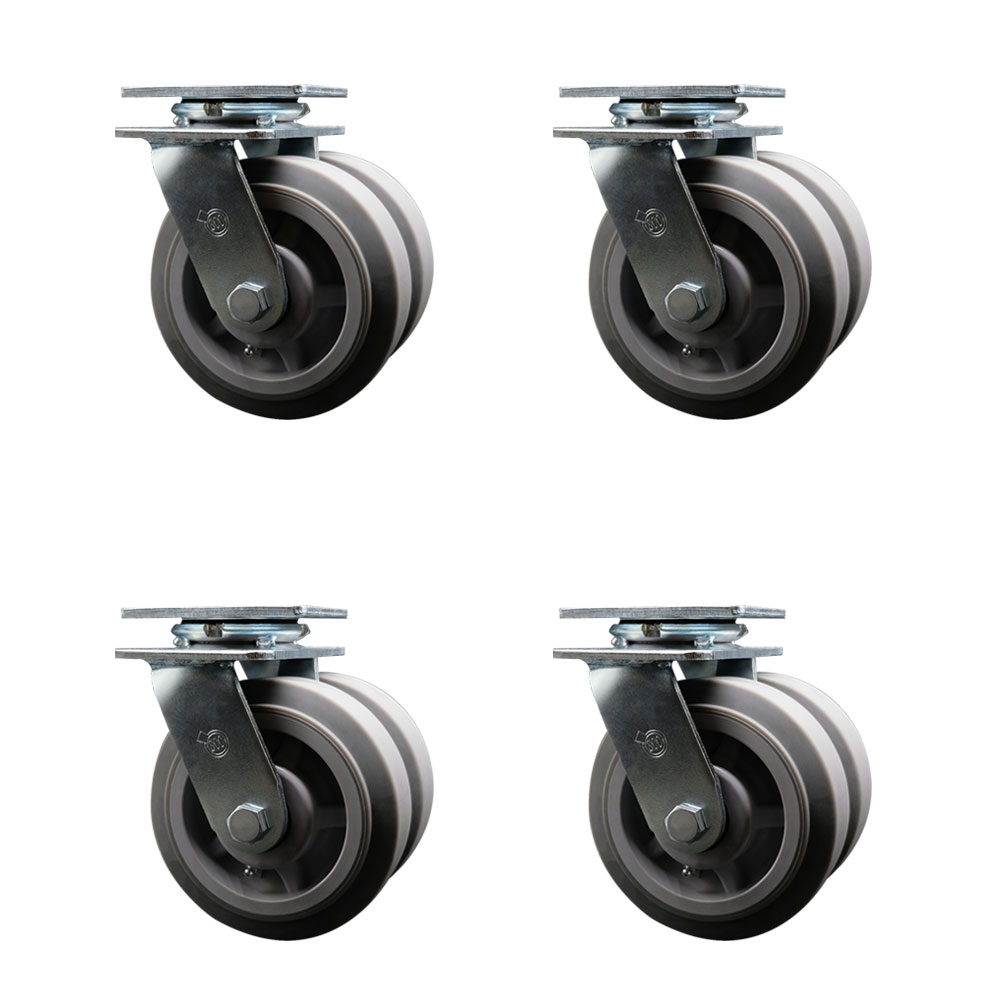 Heavy Duty Swivel Caster Set of 4 with Dual 6 Inch Thermoplastic Rubber Flat Tread Wheels - Includes 4 Swivel - 4,000 lbs. Total Capacity - Service Caster Brand — photo 1