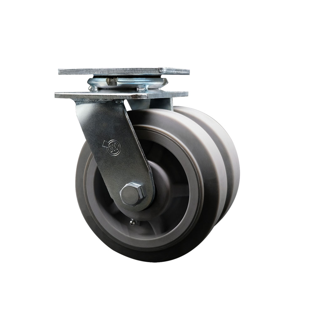 Heavy Duty Swivel Top Plate Caster with Dual 6 Inch Thermoplastic Rubber Flat Tread Wheels and Ball Bearings - 1,000 lbs. Capacity Per Caster - Service Caster Brand — photo 1