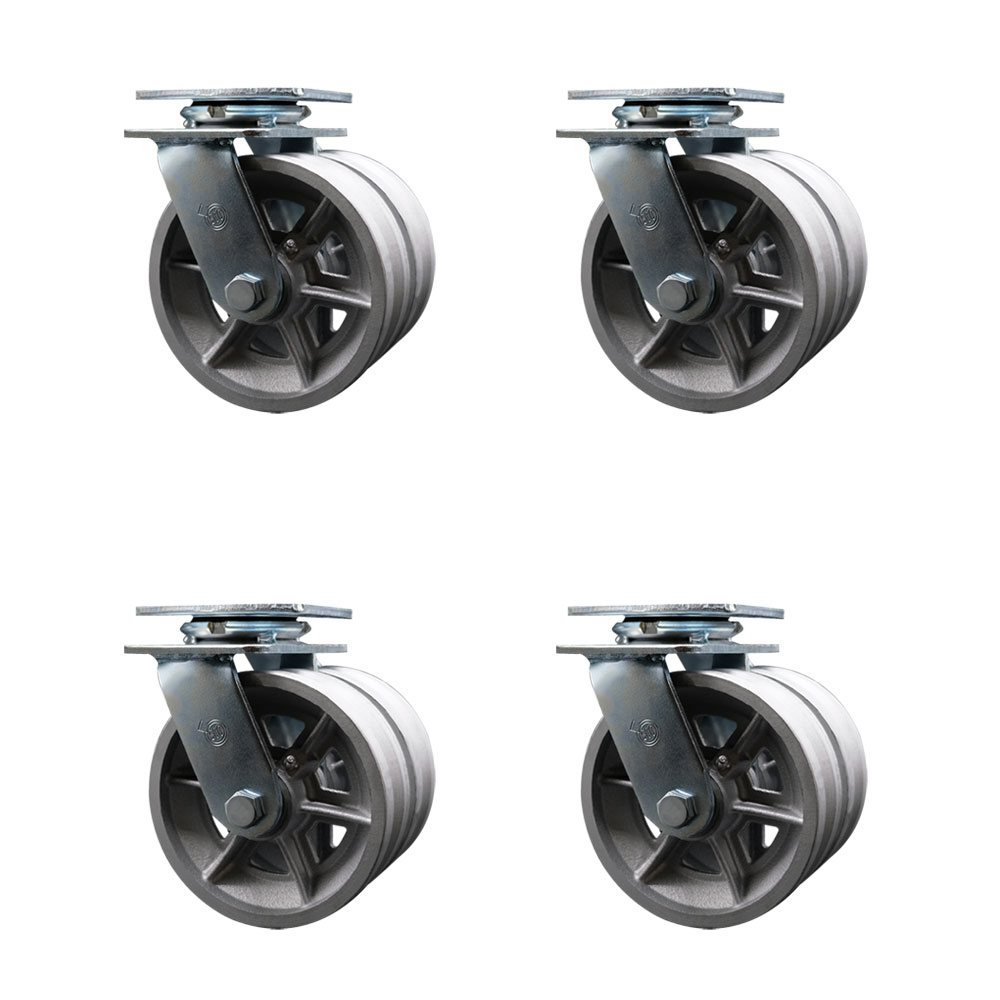 Heavy Duty Swivel Caster Set of 4 with Dual 6 Inch V-Groove Semi Steel Cast Iron Wheels and Ball Bearings - Includes 4 Swivel - 5,000 lbs. Total Capacity - Service Caster Brand — photo 1