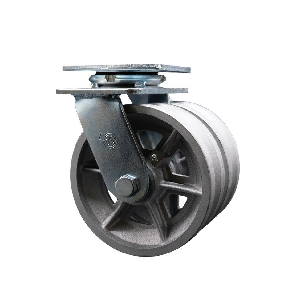 Heavy Duty Swivel Top Plate Caster with Dual 6 Inch V-Groove Semi Steel Cast Iron Wheels and Ball Bearings - 1,250 lbs. Capacity Per Caster - Service Caster Brand — photo 1