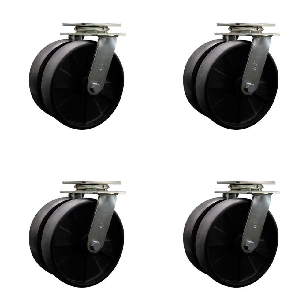 Heavy Duty Swivel Caster Set of 4 with Dual 8 Inch Glass Filled Nylon Wheels - Includes 4 Swivel - 5,000 lbs. Total Capacity - Service Caster Brand — photo 1