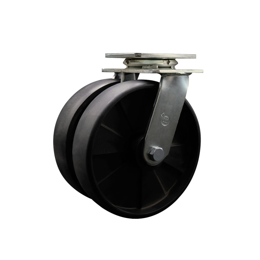 Heavy Duty Swivel Top Plate Caster with Dual 8 Inch Glass Filled Nylon Wheels and Ball Bearings - 1,250 lbs. Capacity Per Caster - Service Caster Brand — photo 1