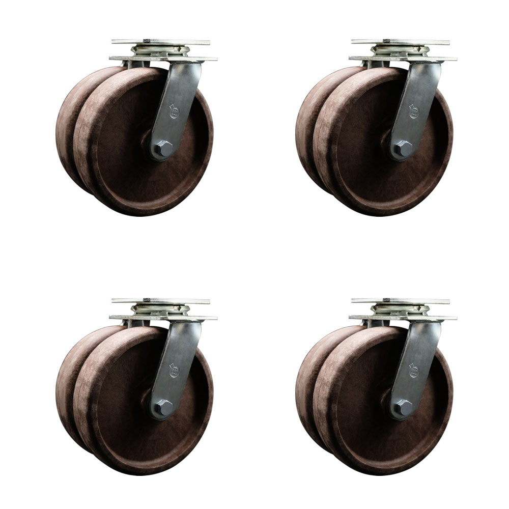 Heavy Duty Swivel Caster Set of 4 with Dual 8 Inch High Temperature Glass Filled Nylon Wheels and Ball Bearings - Includes 4 Swivel - 5,000 lbs. Total Capacity - Service Caster Brand — photo 1