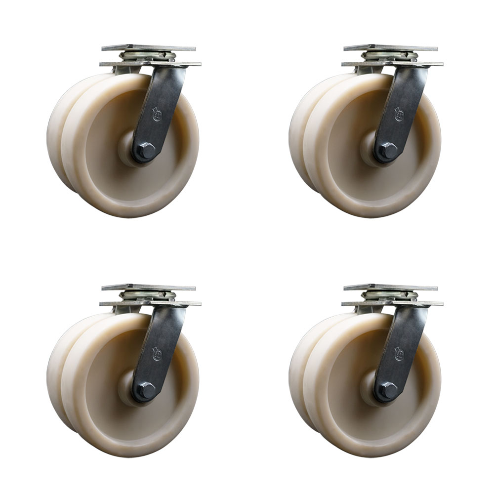 Heavy Duty Swivel Caster Set of 4 with Dual 8 Inch Nylon Wheels - Includes 4 Swivel - 5,000 lbs. Total Capacity - Service Caster Brand — photo 1