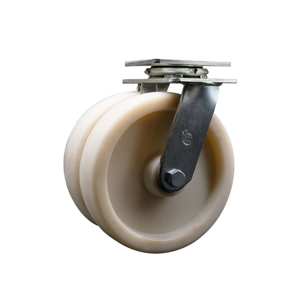 Heavy Duty Swivel Top Plate Caster with Dual 8 Inch Nylon Wheels - 1,250 lbs. Capacity Per Caster - Service Caster Brand — photo 1