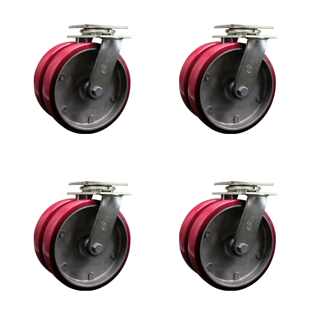 Heavy Duty Swivel Caster Set of 4 with Dual 8 Inch Polyurethane on Aluminum Wheels and Ball Bearings - Includes 4 Swivel - 5,000 lbs. Total Capacity - Service Caster Brand — photo 1