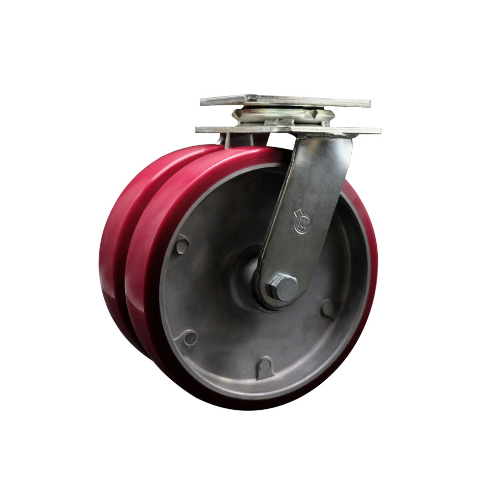 Heavy Duty Swivel Top Plate Caster with Dual 8 Inch Polyurethane on Aluminum Wheels - 1,250 lbs. Capacity Per Caster - Service Caster Brand — photo 1