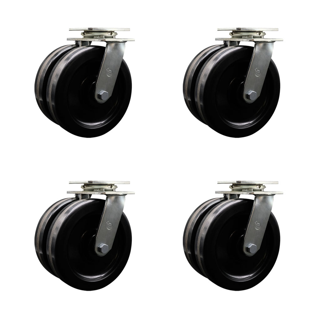 Heavy Duty Swivel Caster Set of 4 with Dual 8 Inch Phenolic Wheels - Includes 4 Swivel - 5,000 lbs. Total Capacity - Service Caster Brand — photo 1