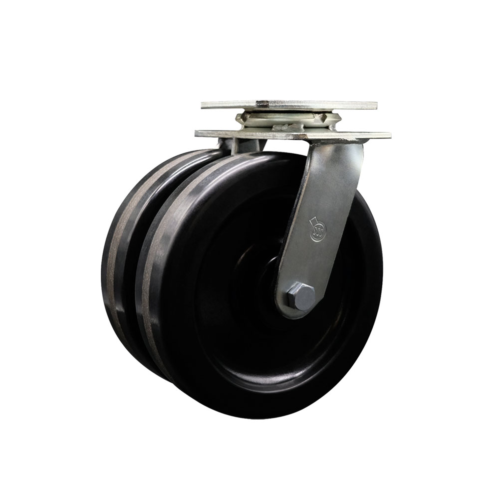 Heavy Duty Swivel Top Plate Caster with Dual 8 Inch Phenolic Wheels and Ball Bearings - 1,250 lbs. Capacity Per Caster - Service Caster Brand — photo 1