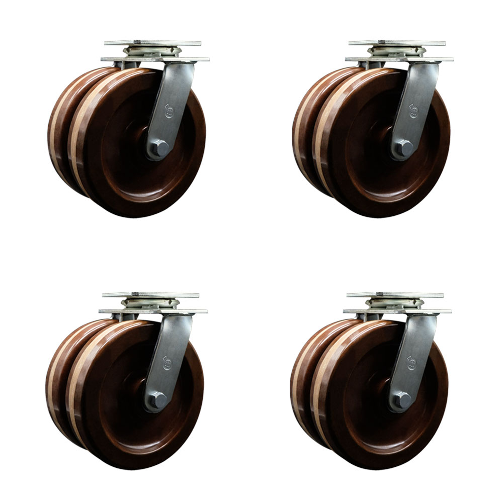Heavy Duty Swivel Caster Set of 4 with Dual 8 Inch High Temperature Phenolic Wheels - Includes 4 Swivel - 5,000 lbs. Total Capacity - Service Caster Brand — photo 1