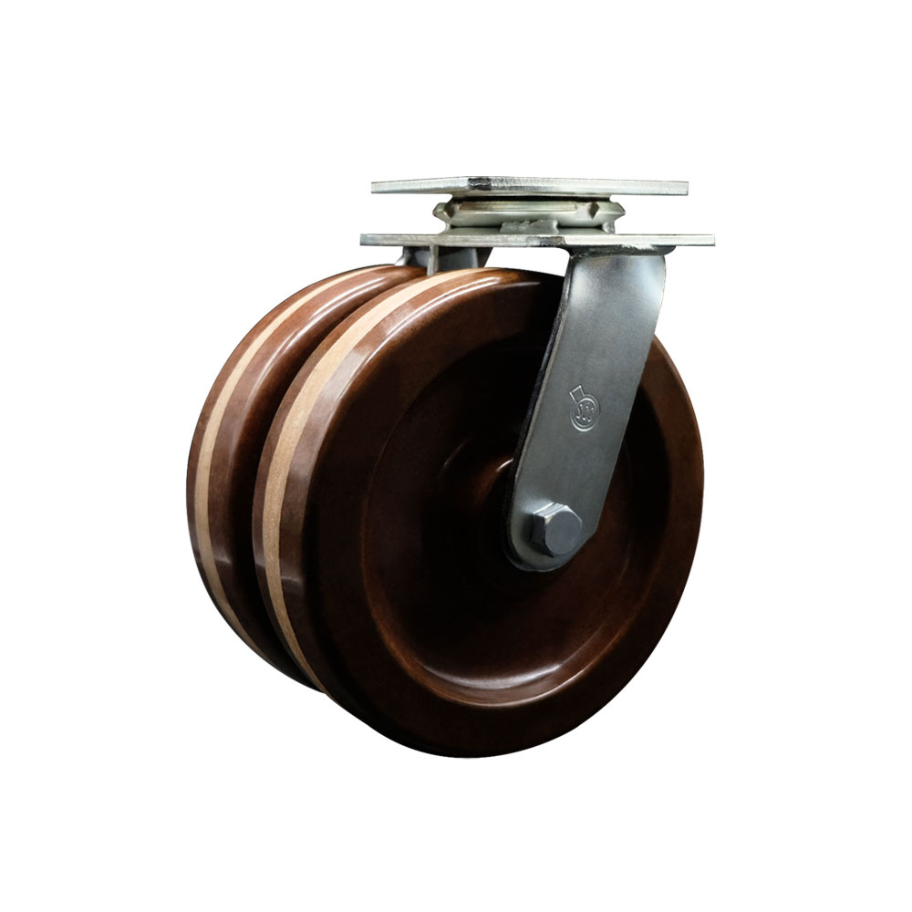 Heavy Duty Swivel Top Plate Caster with Dual 8 Inch High Temperature Phenolic Wheels - 1,250 lbs. Capacity Per Caster - Service Caster Brand — photo 1