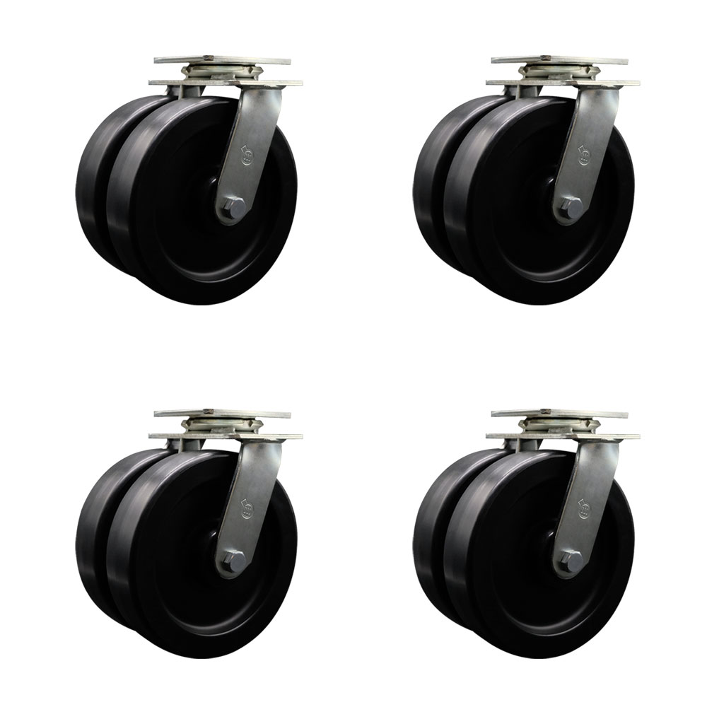 Heavy Duty Swivel Caster Set of 4 with Dual 8 Inch Polyolefin Wheels and Ball Bearings - Includes 4 Swivel - 5,000 lbs. Total Capacity - Service Caster Brand — photo 1