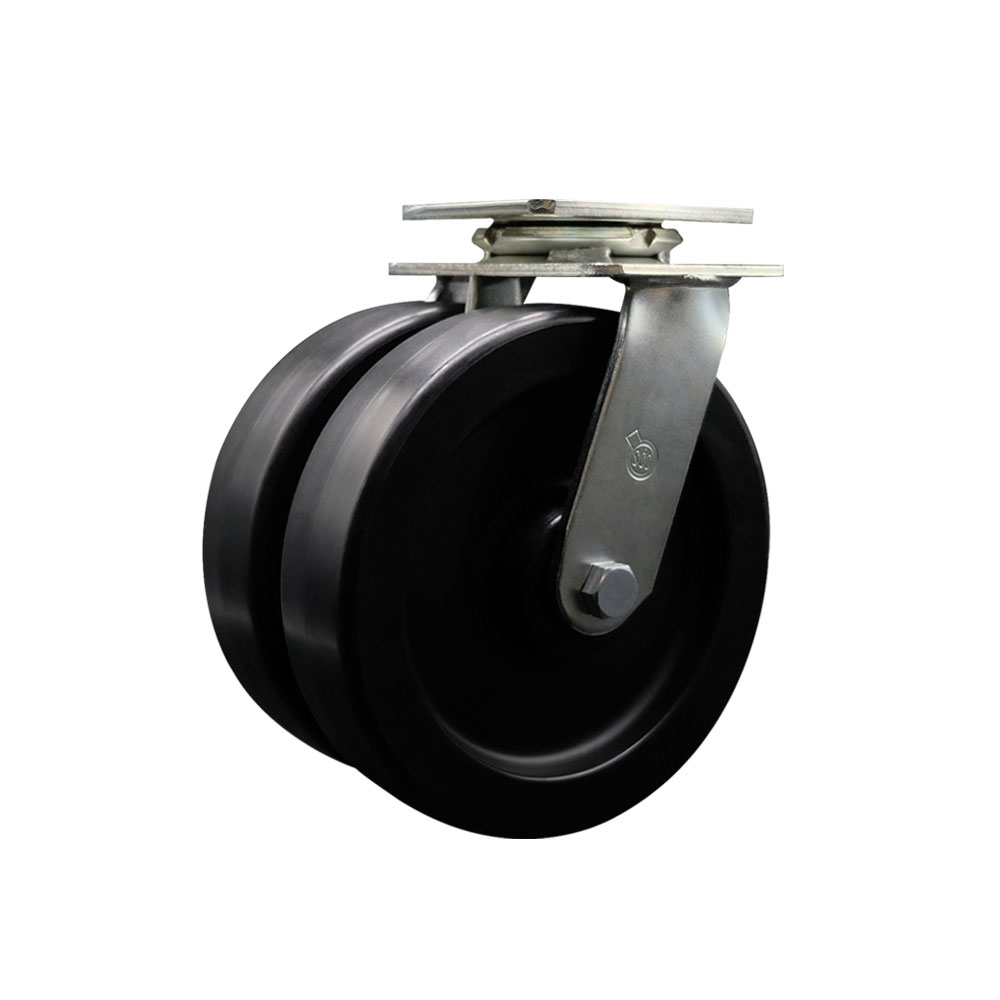 Heavy Duty Swivel Top Plate Caster with Dual 8 Inch Polyolefin Wheels - 1,250 lbs. Capacity Per Caster - Service Caster Brand — photo 1