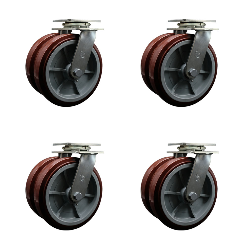 Heavy Duty Swivel Caster Set of 4 with Dual 8 Inch Polyurethane Wheels - Includes 4 Swivel - 5,000 lbs. Total Capacity - Service Caster Brand — photo 1