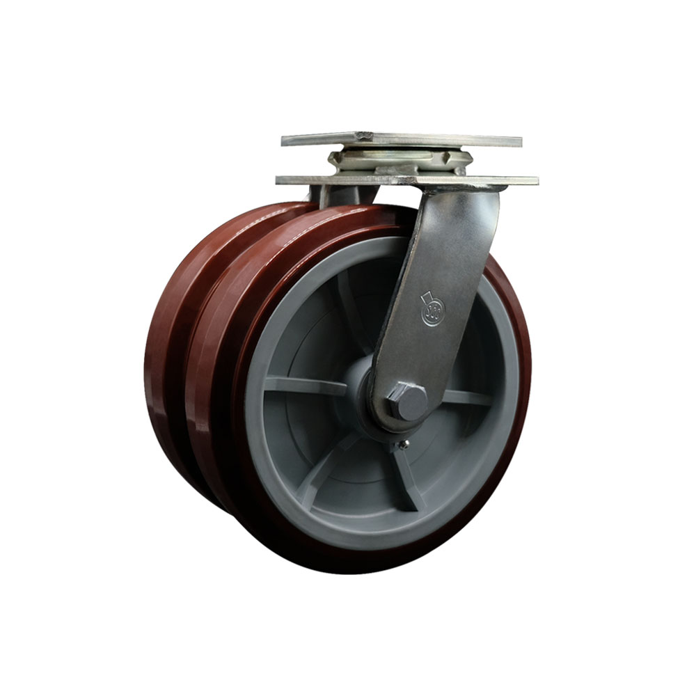 Heavy Duty Swivel Top Plate Caster with Dual 8 Inch Polyurethane Wheels - 1,250 lbs. Capacity Per Caster - Service Caster Brand — photo 1