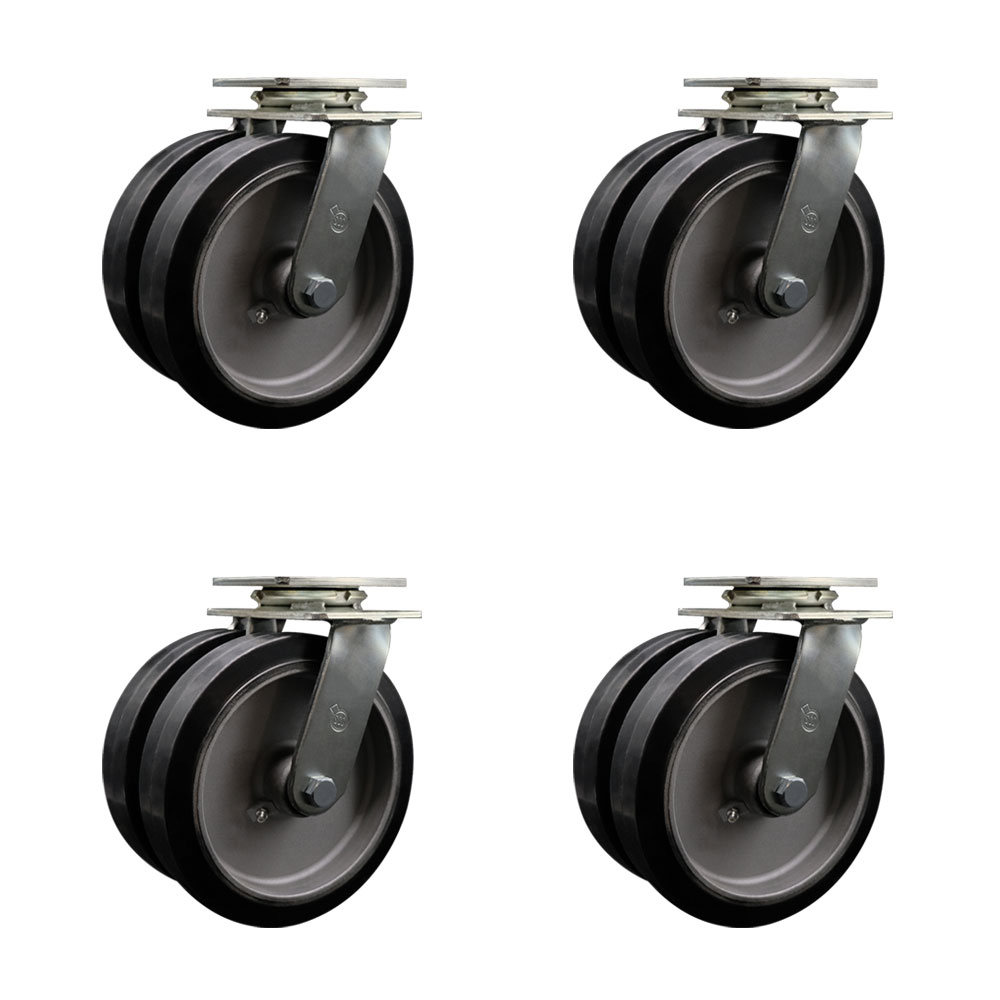 Heavy Duty Swivel Caster Set of 4 with Dual 8 Inch Rubber on Aluminum Wheels - Includes 4 Swivel - 4,800 lbs. Total Capacity - Service Caster Brand — photo 1