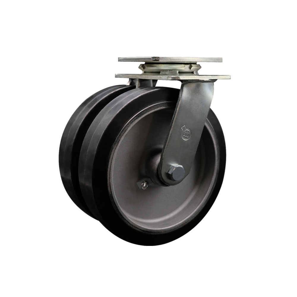 Heavy Duty Swivel Top Plate Caster with Dual 8 Inch Rubber on Aluminum Wheels - 1,200 lbs. Capacity Per Caster - Service Caster Brand — photo 1