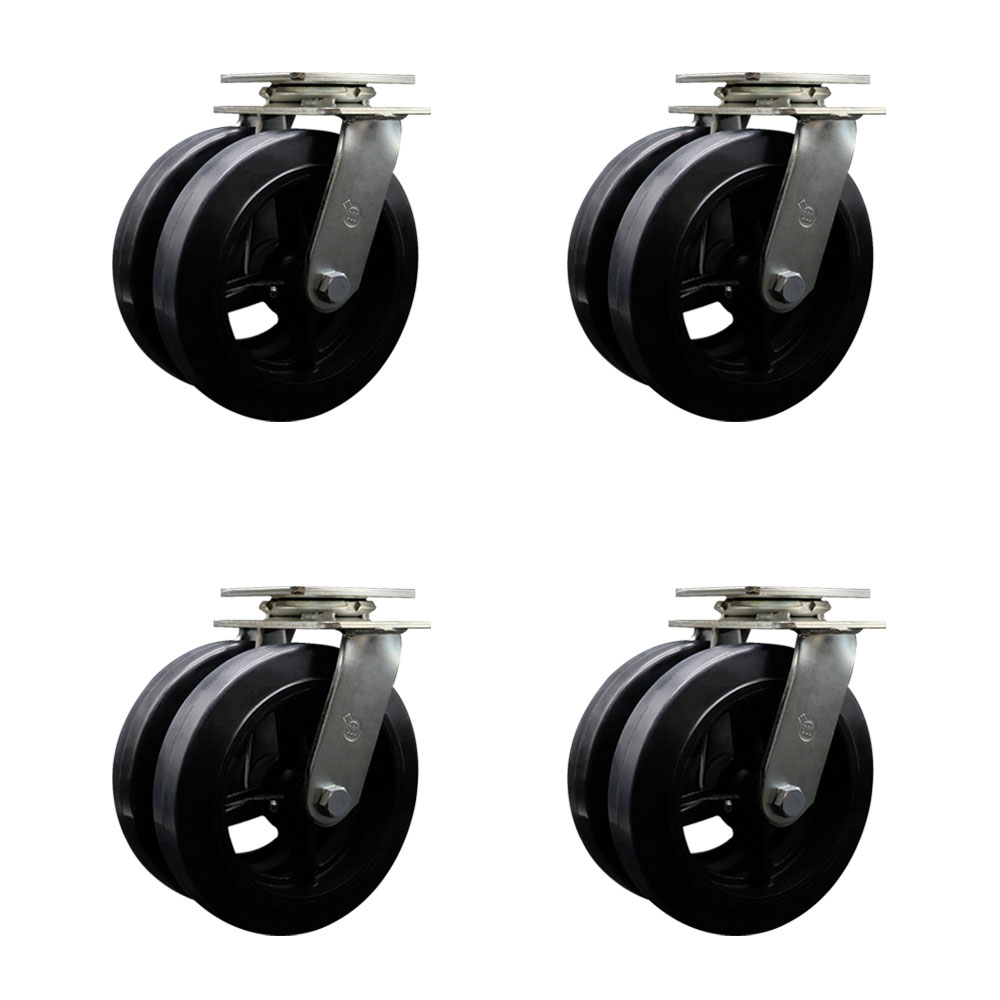 Heavy Duty Swivel Caster Set of 4 with Dual 8 Inch Rubber on Metal Wheels - Includes 4 Swivel - 5,000 lbs. Total Capacity - Service Caster Brand — photo 1