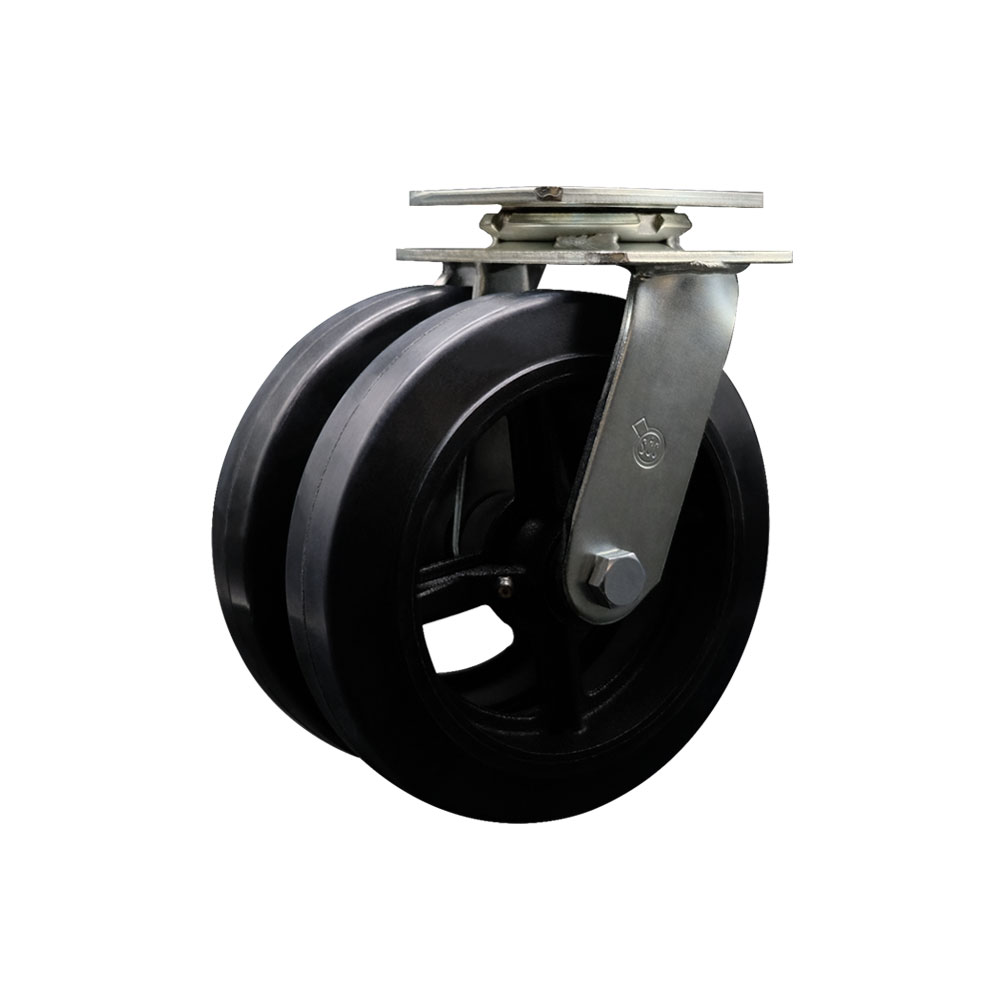 Heavy Duty Swivel Top Plate Caster with Dual 8 Inch Rubber on Metal Wheels - 1,250 lbs. Capacity Per Caster - Service Caster Brand — photo 1