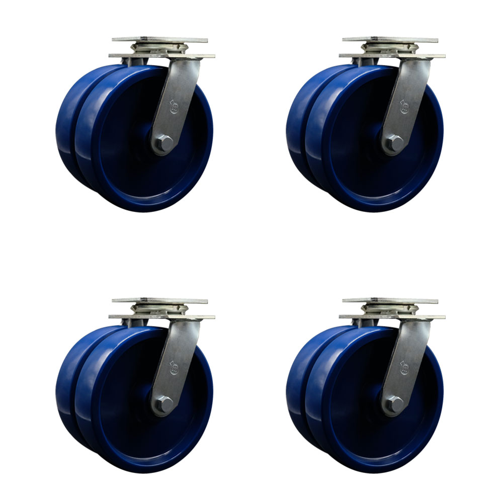 Heavy Duty Swivel Caster Set of 4 with Dual 8 Inch Solid Polyurethane Wheels - Includes 4 Swivel - 5,000 lbs. Total Capacity - Service Caster Brand — photo 1