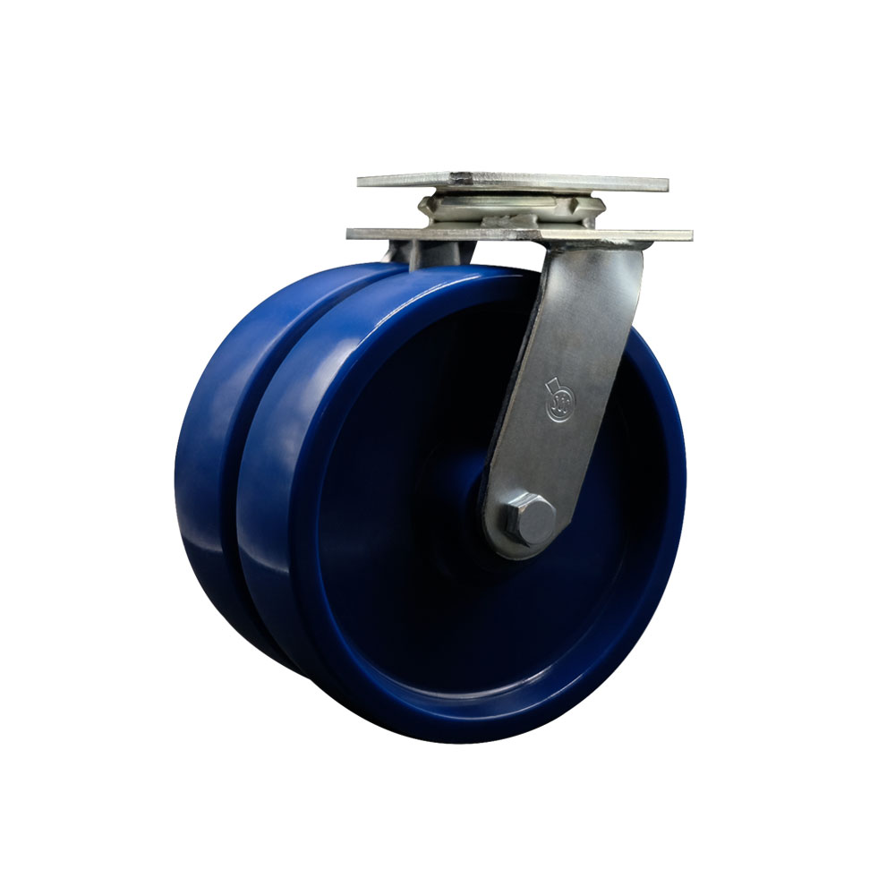 Heavy Duty Swivel Top Plate Caster with Dual 8 Inch Solid Polyurethane Wheels and Ball Bearings - 1,250 lbs. Capacity Per Caster - Service Caster Brand — photo 1