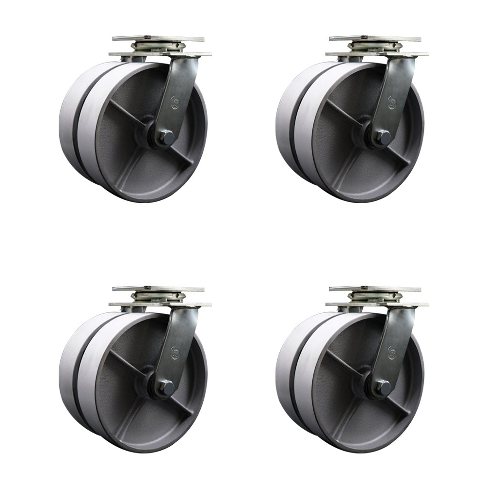 Heavy Duty Swivel Caster Set of 4 with Dual 8 Inch Semi Steel Cast Iron Wheels - Includes 4 Swivel - 5,000 lbs. Total Capacity - Service Caster Brand — photo 1