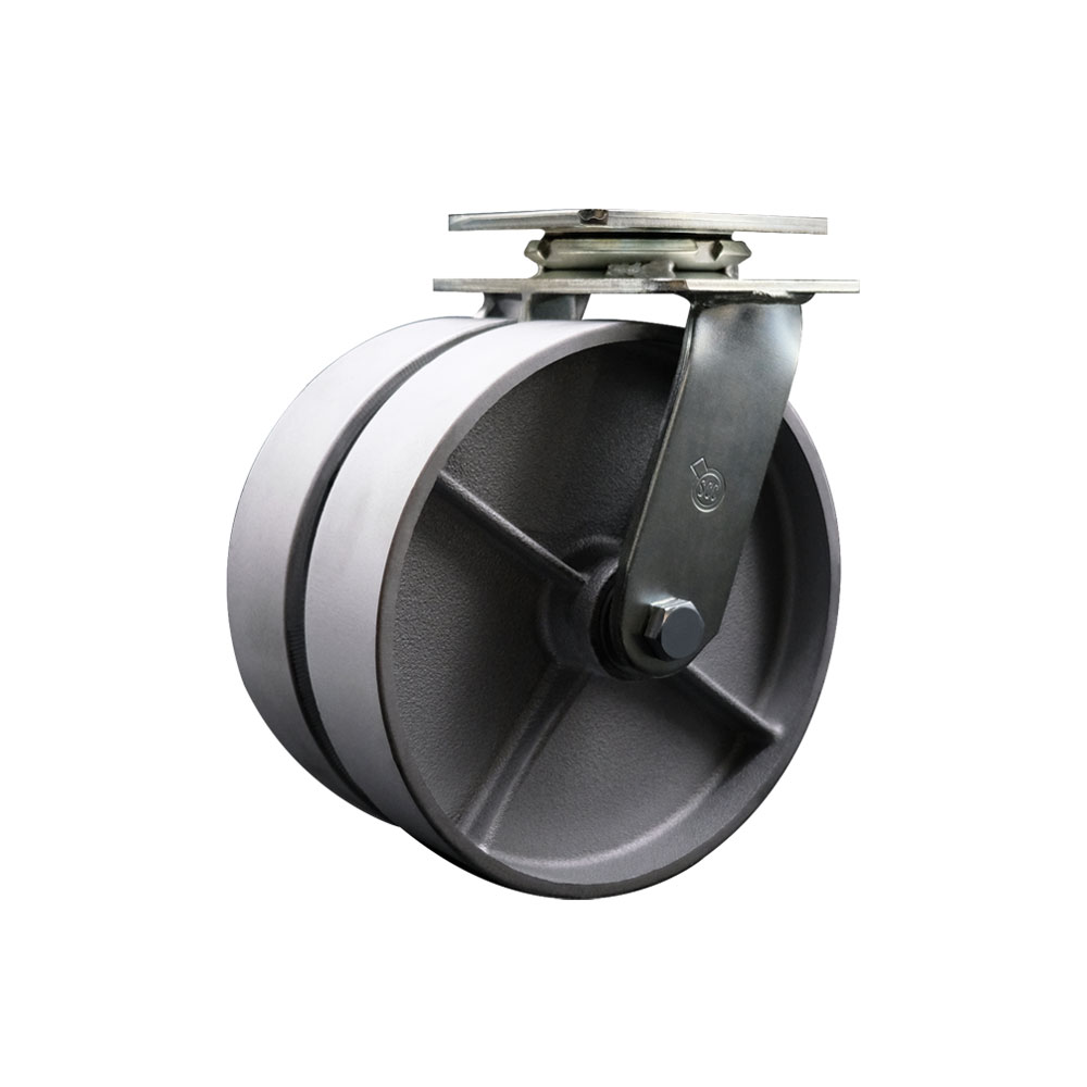 Heavy Duty Swivel Top Plate Caster with Dual 8 Inch Semi Steel Cast Iron Wheels - 1,250 lbs. Capacity Per Caster - Service Caster Brand — photo 1