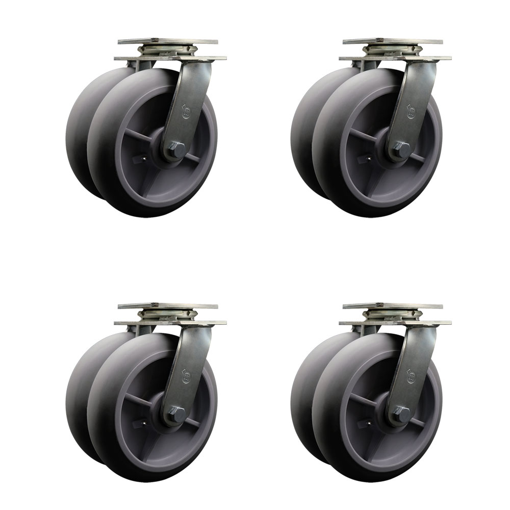 Heavy Duty Swivel Caster Set of 4 with Dual 8 Inch Thermoplastic Rubber Donut Tread Wheels and Ball Bearings - Includes 4 Swivel - 4,800 lbs. Total Capacity - Service Caster Brand — photo 1