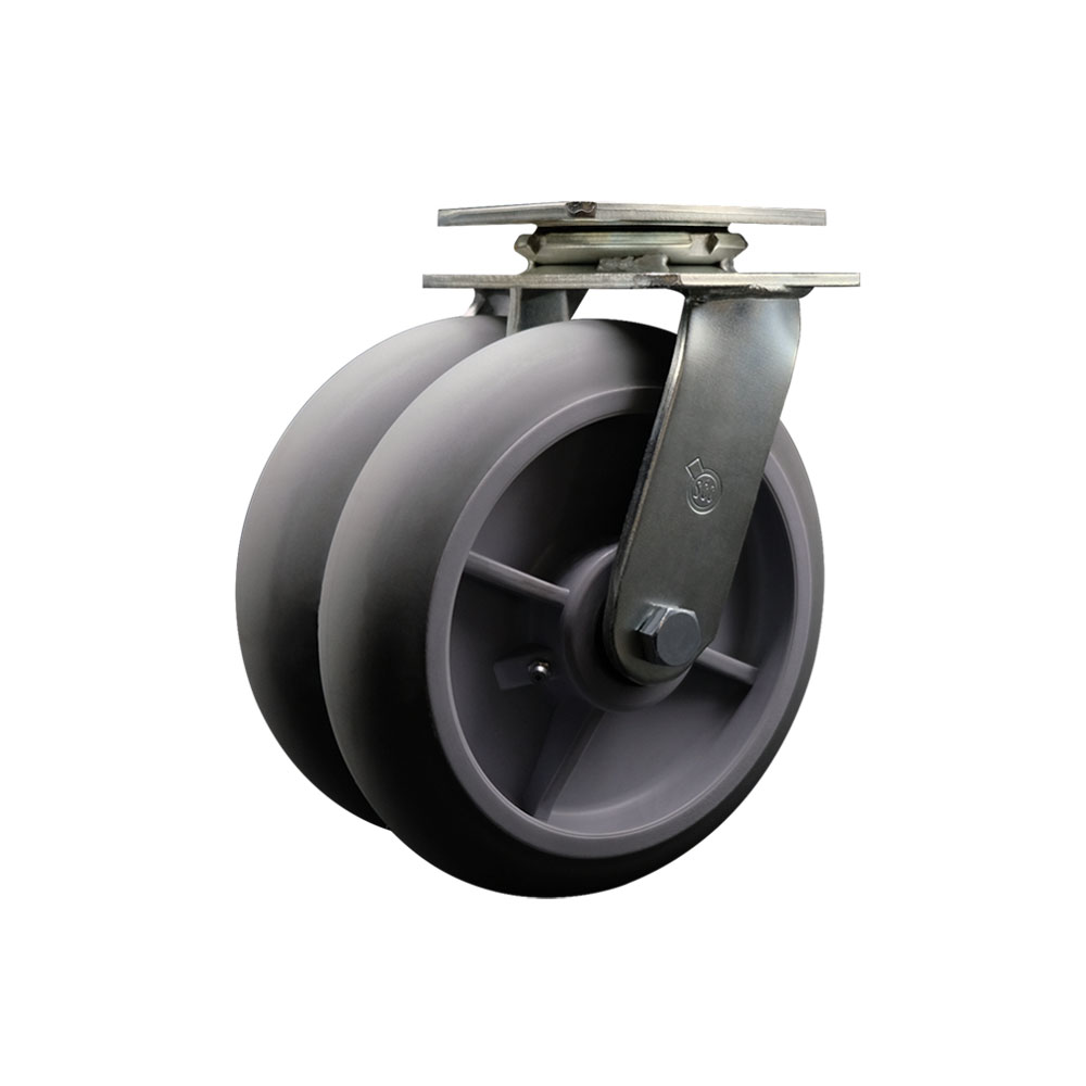 Heavy Duty Swivel Top Plate Caster with Dual 8 Inch Thermoplastic Rubber Donut Tread Wheels - 1,200 lbs. Capacity Per Caster - Service Caster Brand — photo 1