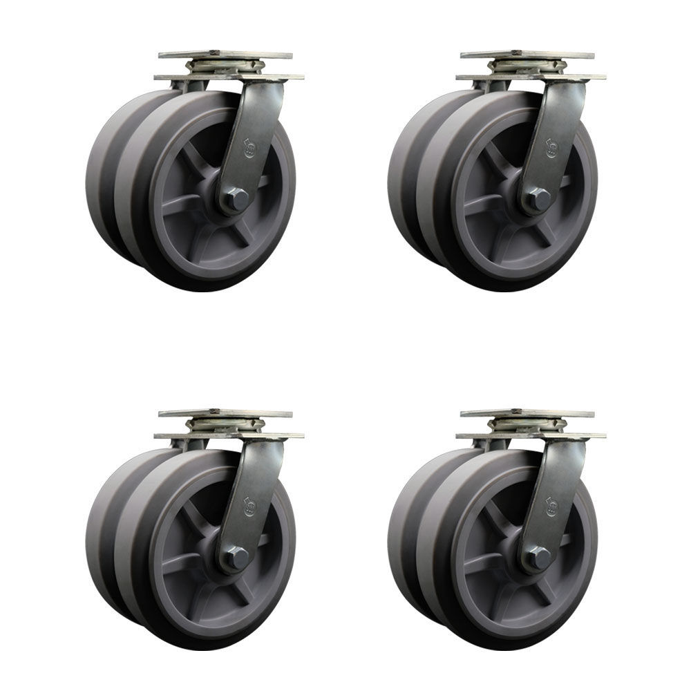 Heavy Duty Swivel Caster Set of 4 with Dual 8 Inch Thermoplastic Rubber Flat Tread Wheels - Includes 4 Swivel - 4,800 lbs. Total Capacity - Service Caster Brand — photo 1