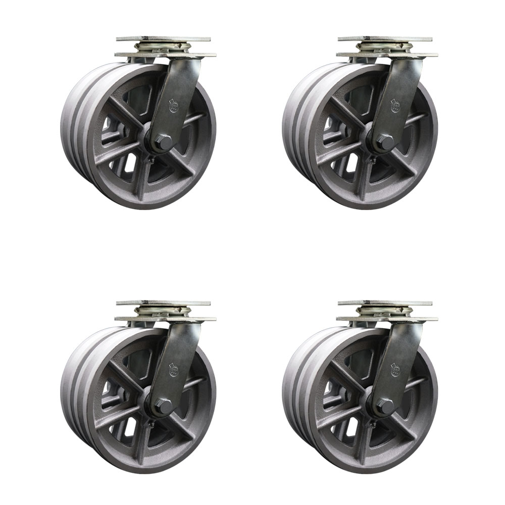 Heavy Duty Swivel Caster Set of 4 with Dual 8 Inch V-Groove Semi Steel Cast Iron Wheels and Ball Bearings - Includes 4 Swivel - 5,000 lbs. Total Capacity - Service Caster Brand — photo 1