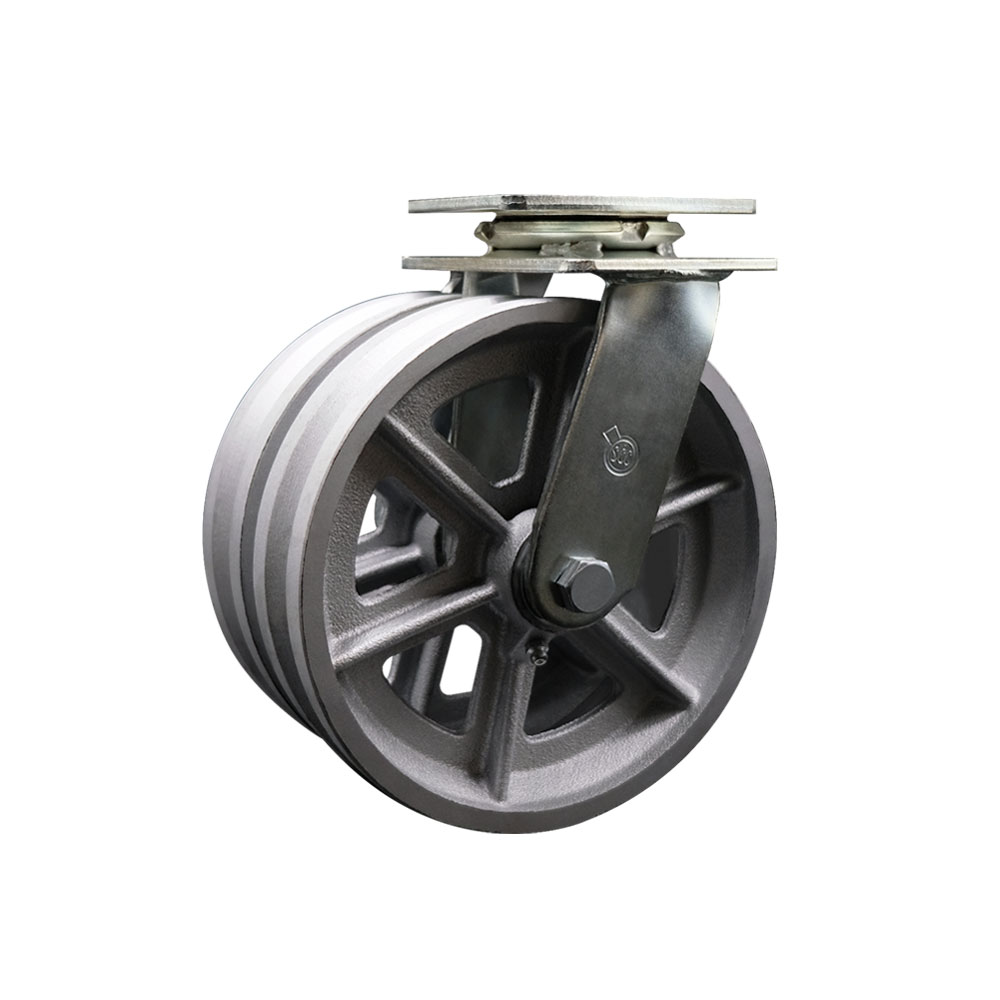 Heavy Duty Swivel Top Plate Caster with Dual 8 Inch V-Groove Semi Steel Cast Iron Wheels and Ball Bearings - 1,250 lbs. Capacity Per Caster - Service Caster Brand — photo 1