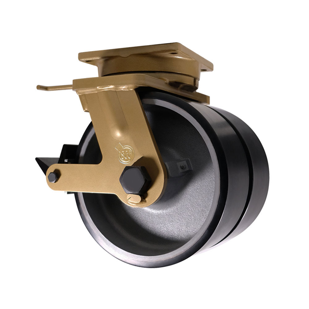 12 Inch Dual Wheel Swivel Poly Caster - Black Poly Wheels with Tapered Bearings - Posi Lock Brake and Welded On Swivel Lock-Super Heavy Duty Caster-15,000 lbs. Capacity Per Caster-Service Caster Brand — photo 1